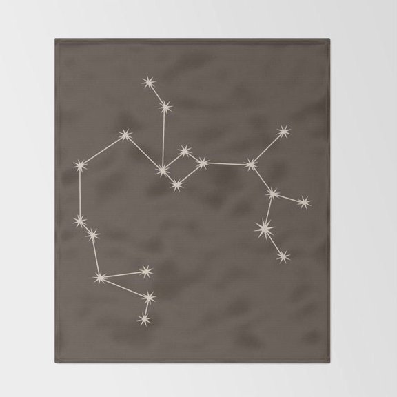 Charcoal Gray and Off-White Constellation Fleece Blanket, Polyester Fleece Fabric, 280 GSM, Celestial Style