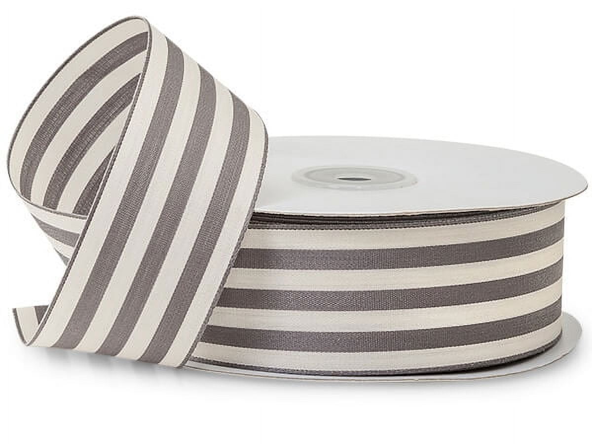 Charcoal Gray and White Striped Cabana Ribbon, 1-1/2x25 Yards