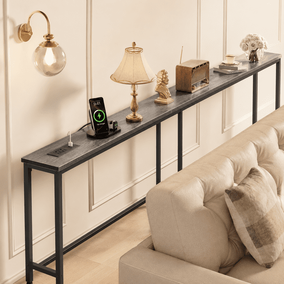 Charcoal Grey 5.9"D × 141.7"W × 29.7"H Extra Long Console Table for Behind Couches