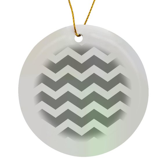 3drose, Charcoal Grey and White Zig Zag Chevron. Dark Gray Zigzag Pattern, Circle Porcelain Ornament