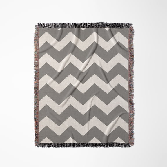 Charcoal Grey And White Zig Zag Chevron. Dark Gray Zigzag Pattern, Woven Blanket