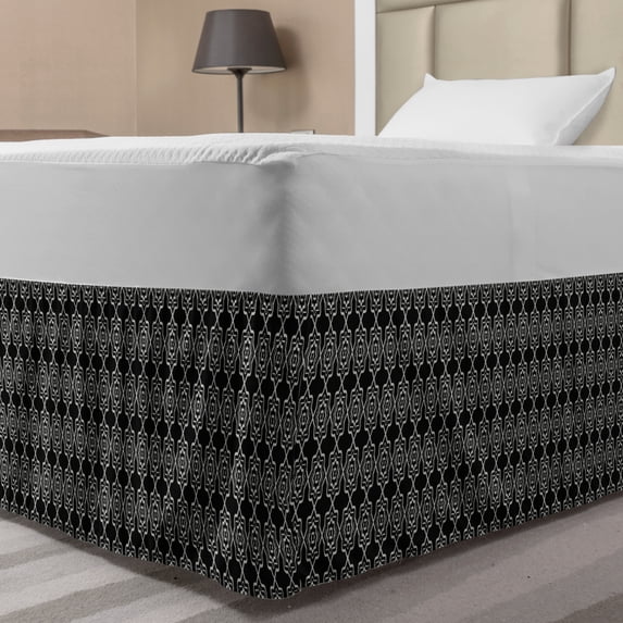 Charcoal Grey Bed Skirt, Demonstration of Repeating Classic Ornamental Motifs Old Time Elements, Elastic Bedskirt Dust Ruffle Wrap Around for Bedding Decor, 4 Sizes, Pale Taupe, by Ambesonne