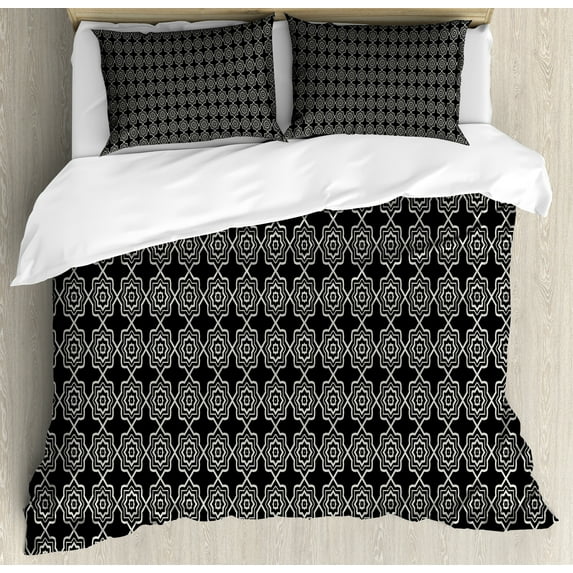Charcoal Grey Duvet Cover Set, Demonstration of Repeating Classic Ornamental Motifs Old Time Elements, Decorative 3 Piece Bedding Set with 2 Pillow Shams, Calking Size, Pale Taupe, by Ambesonne