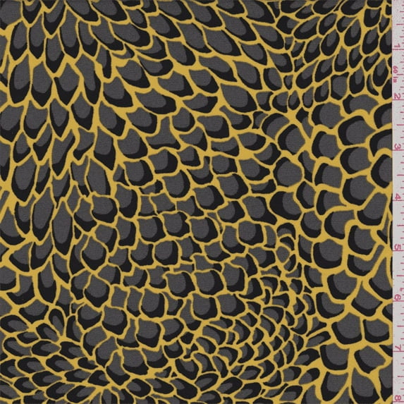 Charcoal Grey/Gold Chrysanthemum Crepe, Fabric Sold By the Yard