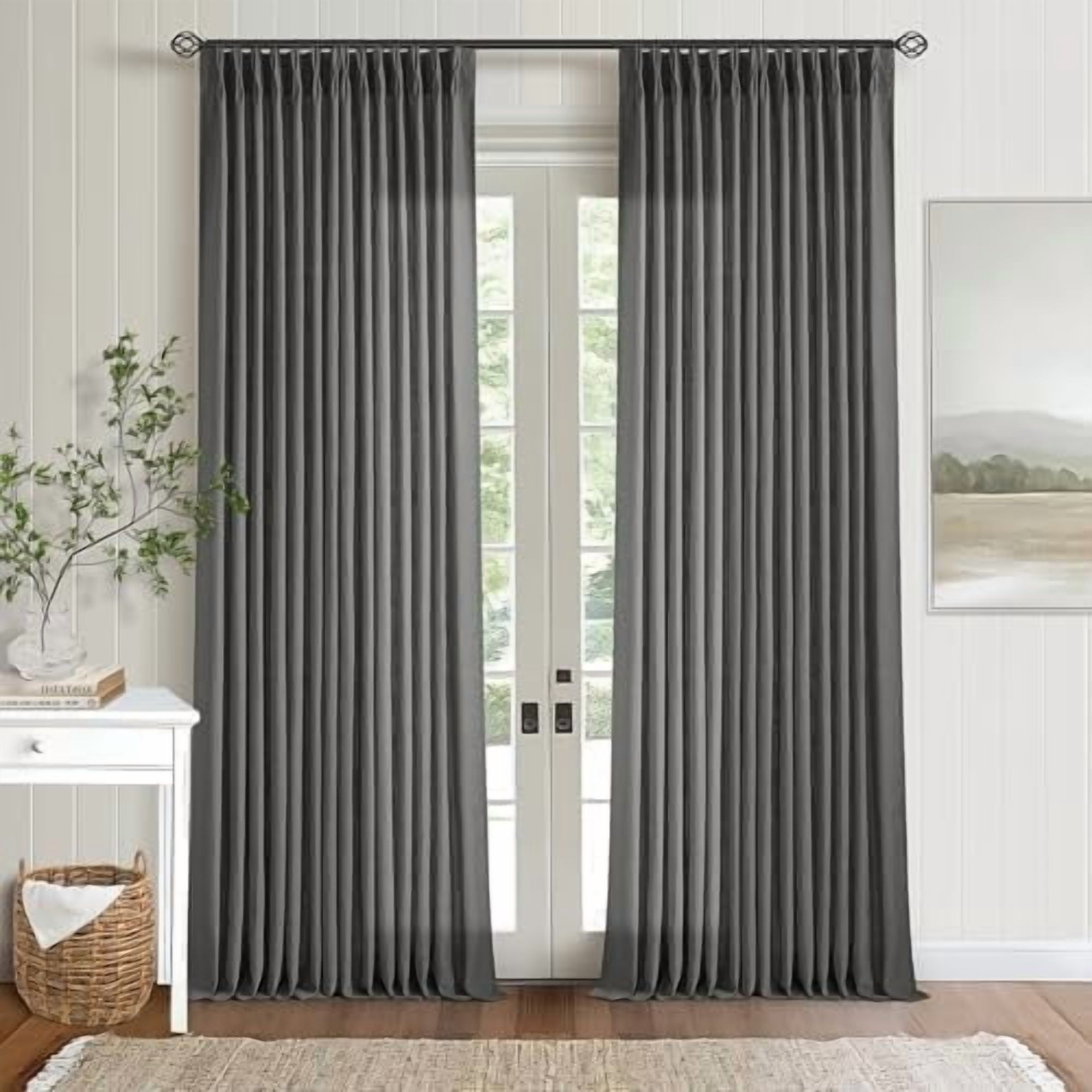 Charcoal Grey Pinch Pleated Linen Curtains 108 Inches Long for Living