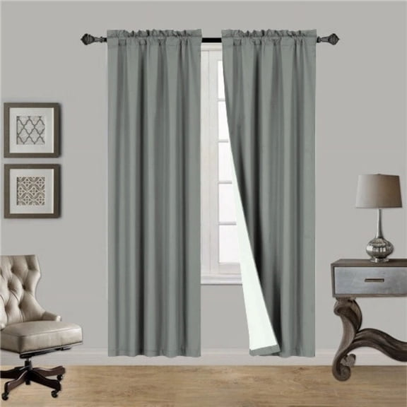 Charcoal Grey R64 1 panel solid lined foam backing blackout window curtain treatment drape rod pocket matte smooth fabric 37"wide x108"long