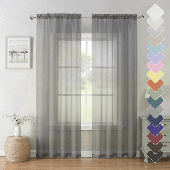 Charcoal Grey Sheer Voile Curtains 84 Inches Long 2 Panels, Airy Light Filtering Window Treatments for Living Room Bedroom, Dual Rod Pocket Drapes, Each Panel 40 Inches Wide x 84 Inches Long