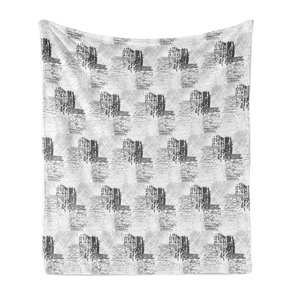 Charcoal Grey Soft Flannel Fleece Throw Blanket, Simple and Handmade Like Brush Strokes Scratched Scribbled Look Paintbrush Art, Cozy Plush for Indoor and Outdoor Use, 50" x 60", White, by Ambesonne