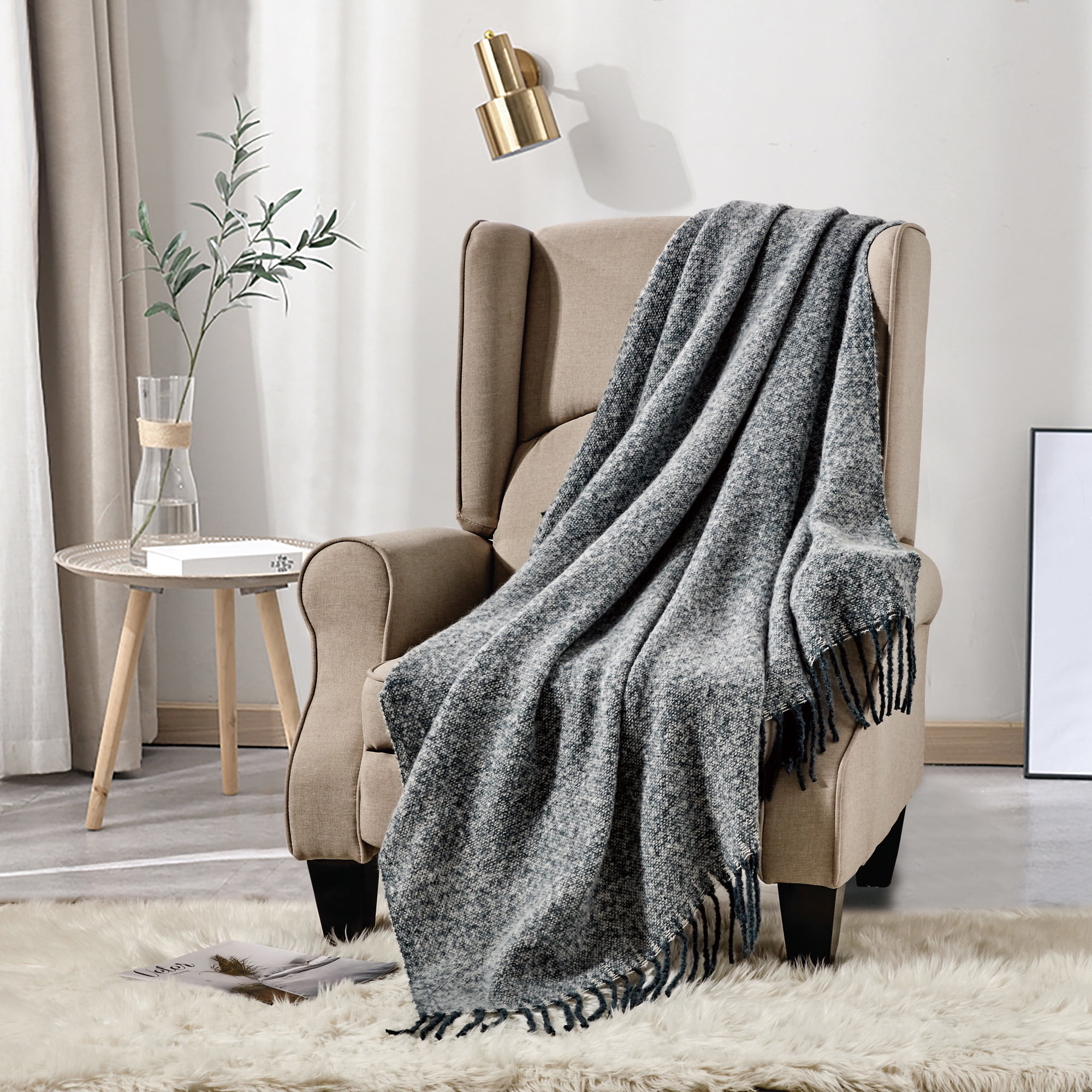 Charcoal Grey Soft Knit Throw Blanket Gray Knitted Farmhouse
