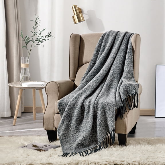 Charcoal Grey Soft Knit Throw Blanket | Gray Knitted Farmhouse Decorative Lightweight Blanket Throw for Couch, Bed and Sofa, 50" W x 60" L