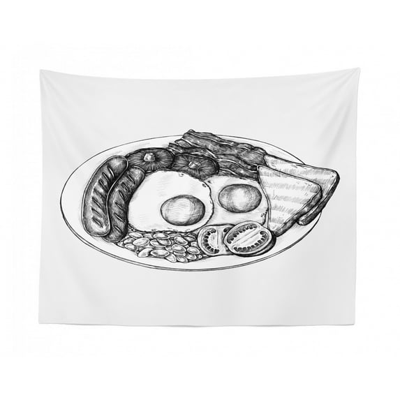 Charcoal Grey Tapestry, Engraved Style Inspired Illustration of Mizu Yokan Japanese Famous Dessert, Fabric Wall Hanging Decor for Bedroom Living Room Dorm, 2 Sizes, White, by Ambesonne