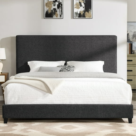 Charcoal Grey Upholstered King Bed For Bedroom With Fabric And Side Rails Transitional Interlocking Plywood Frame Foot Rail