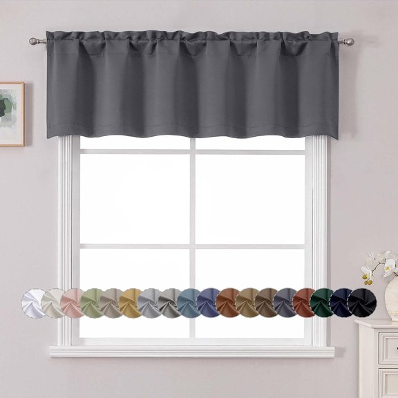Charcoal Grey Valance for Window, Blackout Small Kitchen Curtain for Bedroom/Living Room, Rod Pocket Privacy Short Window Treatment Valance RV Bunk Panels, 60" Wx14 L