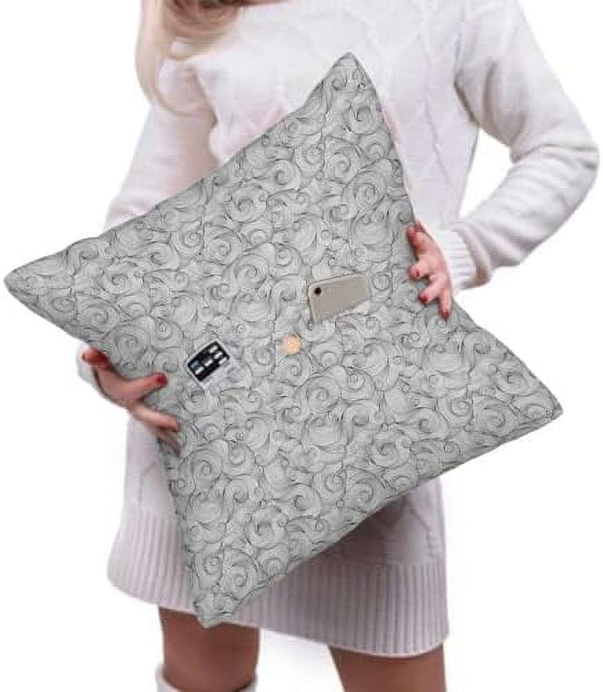 Charcoal Grey White Throw Pillow Cover Pocket Abstract Geometric Waves