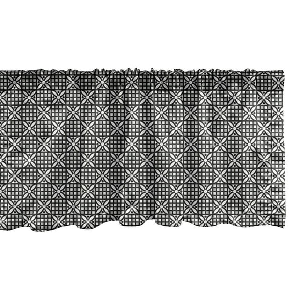 Ambesonne Charcoal Grey Valance Pack of 2, Geometric and Floral, 54"X12", White