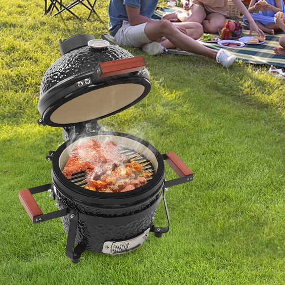 Charcoal Grill 12.6 in Round Ceramic BBQ Charcoal Grill For Outdoor Picnic Camping