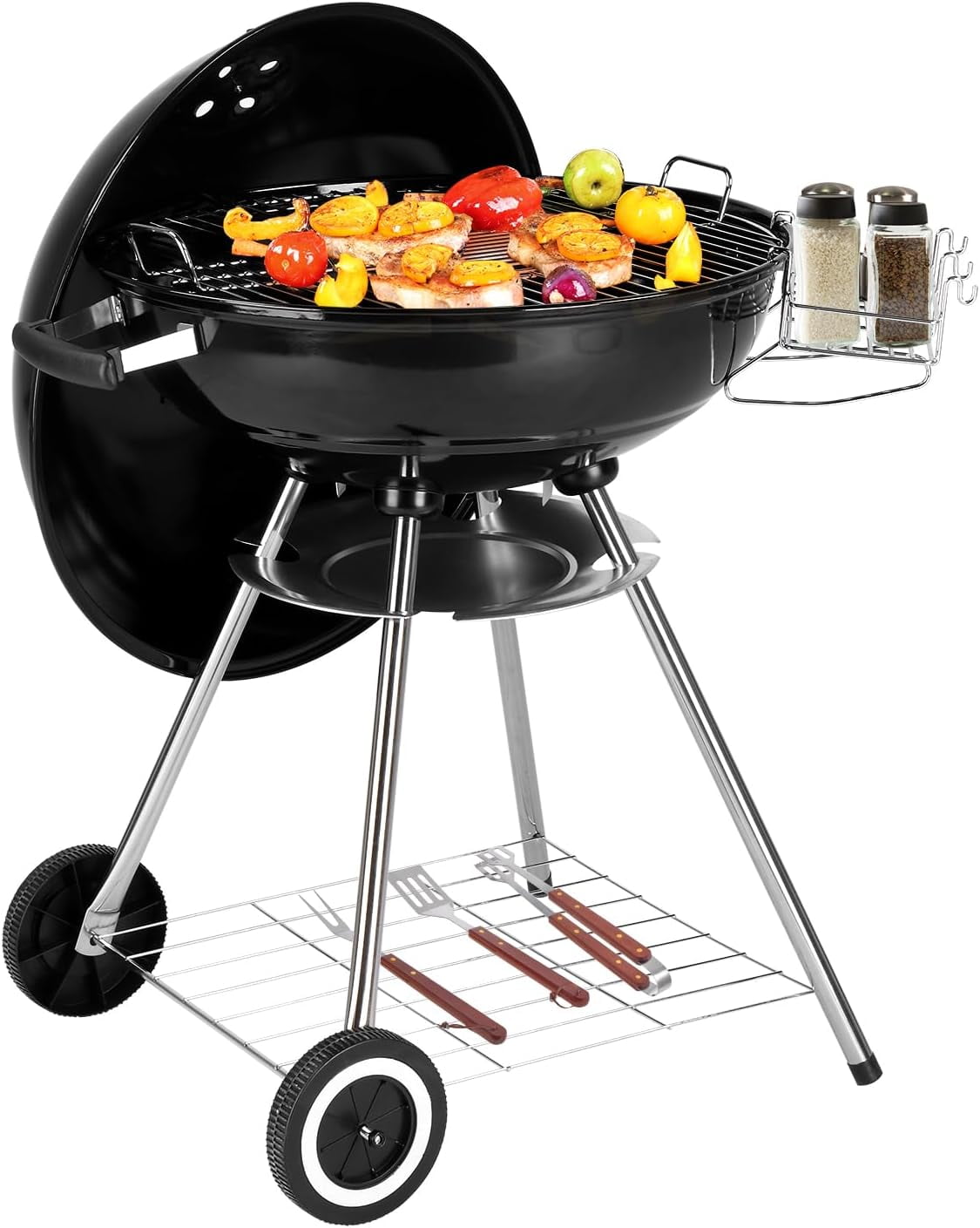 Charcoal Grill, 22 inch Stainless Steel BBQ Charcoal with Wheels and