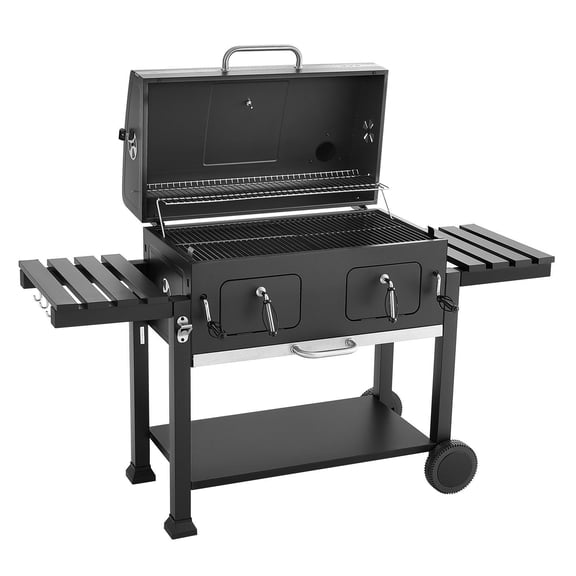 Charcoal Grill, 780 sq.in. Extra-Large Charcoal Barbecue Grill with 2 Liftable Charcoal Trays & Folding Side Tables, High-Temp Powder-Coated Steel BBQ Cooking Grills for Patio Backyard Parties
