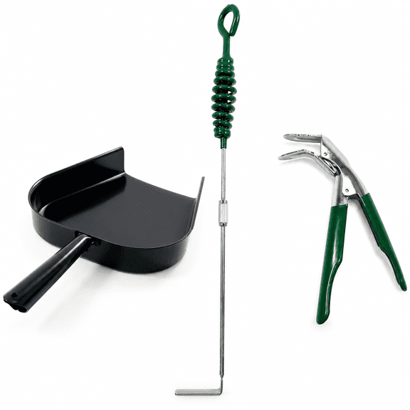 Charcoal Grill Ash Tool Set Compatible with Big Green Egg Accessories, Ash Pan+Rake+Grill Grate Lifter Charcoal Kamado Grill Cleaning Tools for KamadoJoe, Primo, Weber and Other Charcoal Grill
