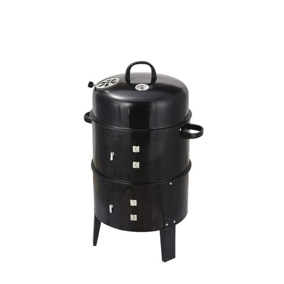 Charcoal Grill Brazier, Wood Fired BBQ Smoker Stove - Double Layer Outdoor Grill for Smokeless Cooking, 360° Even Heating, Oil Drip System Black + Garden & Outdoor + American Traditional + Steel