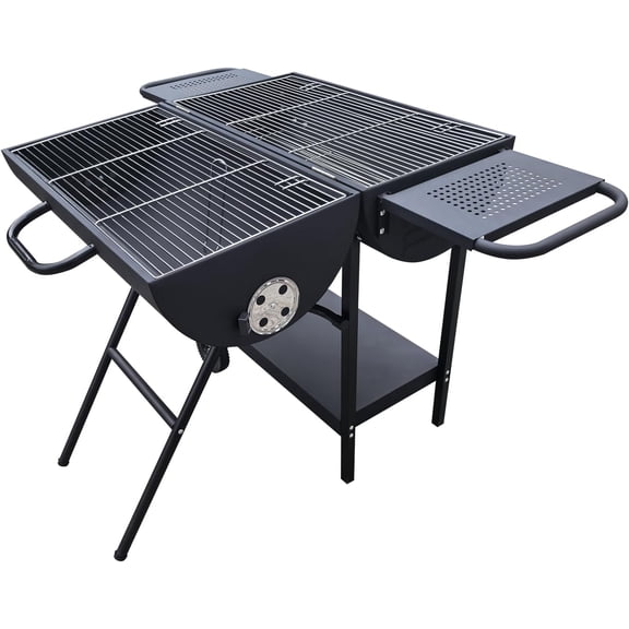 Charcoal Grill - Double Charcoal Barrel Grill with side shelf, Large Portable BBQ Grill suitable for outdoor camping, backyards, and patios (Extra Large)