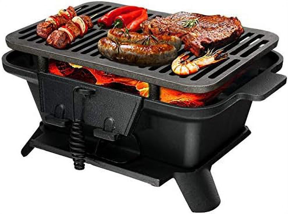 Charcoal Grill Hibachi Grill, Portable Cast Iron Grill With Double