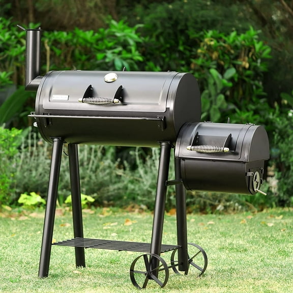 Charcoal Grill with Offset Smoker, 512 Square Inches Outdoor BBQ Grill Offset Charcoal Smoker for Patio, Garden, Picnics, Camping, Backyard Cooking, Black