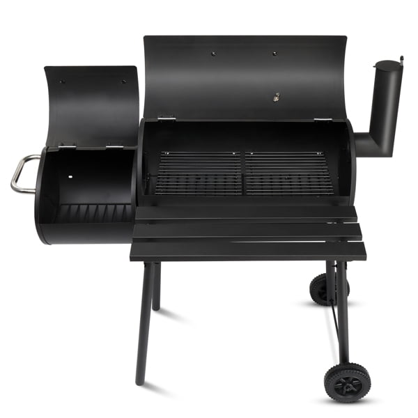 Charcoal Grill & Offset Smoker Combo - 43.7" Heavy-Duty All-Metal with Side Table, Wheels & Thermometer - Backyard, Patio BBQ Smoker