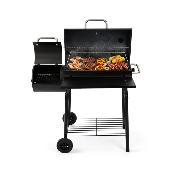 Charcoal Grill Offset Smoker - Outdoor Portable Barrel BBQ Smoker with Cooking Space