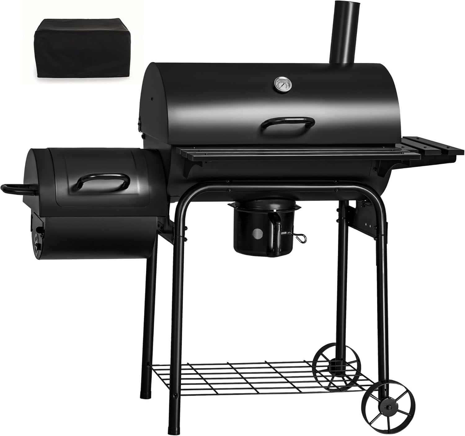 Charcoal Grill Outdoor BBQ Grill with Side Oven & Thermometer Barbecue