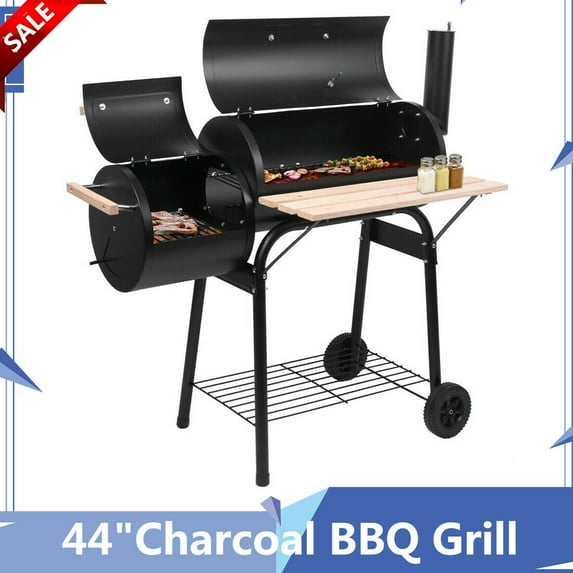 Charcoal Grill with Oversize Cooking Area - BBQ Grill Charcoal Barbecue Grill Outdoor Pit Patio Backyard Home Meat Cooker Smoker with Offset Smoker for Garden Patio Cooking, Black
