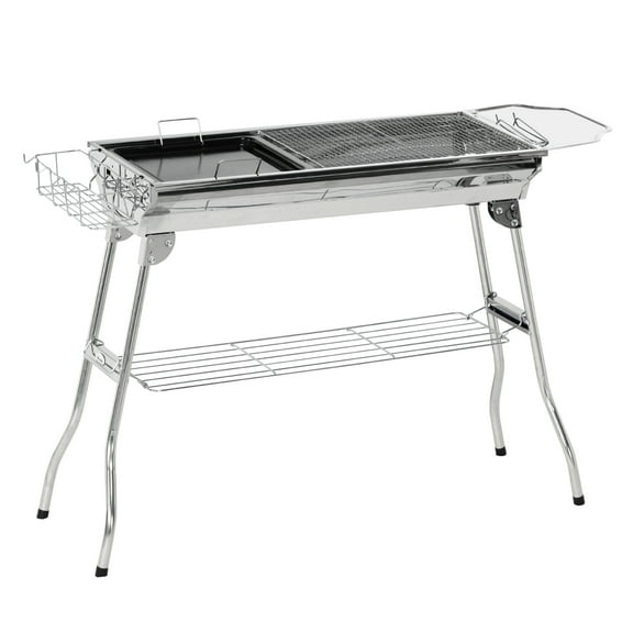 Charcoal Grill, Stainless Steel Portable Folding BBQ, Outdoor Hibachi for Backyard Cooking, Camping, Picnic, Party, Tailgating and Travel with Pan, Grill Rack, Shelves, and