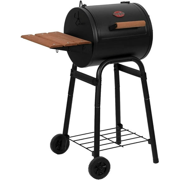 Charcoal Grill and Smoker with Cast Iron Grates, Premium Wood Shelf and Damper Control, 250 Cooking Square Inches