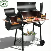 Seizeen Charcoal Grill w/Smoker, Outdoor BBQ Grill with Side Table, Portable Offset Smoker W/2-Zone Area