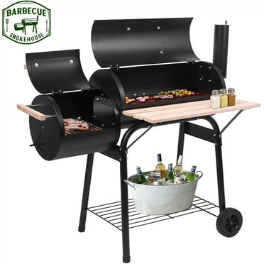 Seizeen Charcoal Grill w/Smoker, Outdoor BBQ Grill with Side Table, Portable Offset Smoker W/2-Zone Area