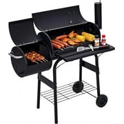 Charcoal Grill with Offset Smoker 358 Sq.In BBQ Smoker Grill Combo with Wheels Thermometer and Storage Shelves