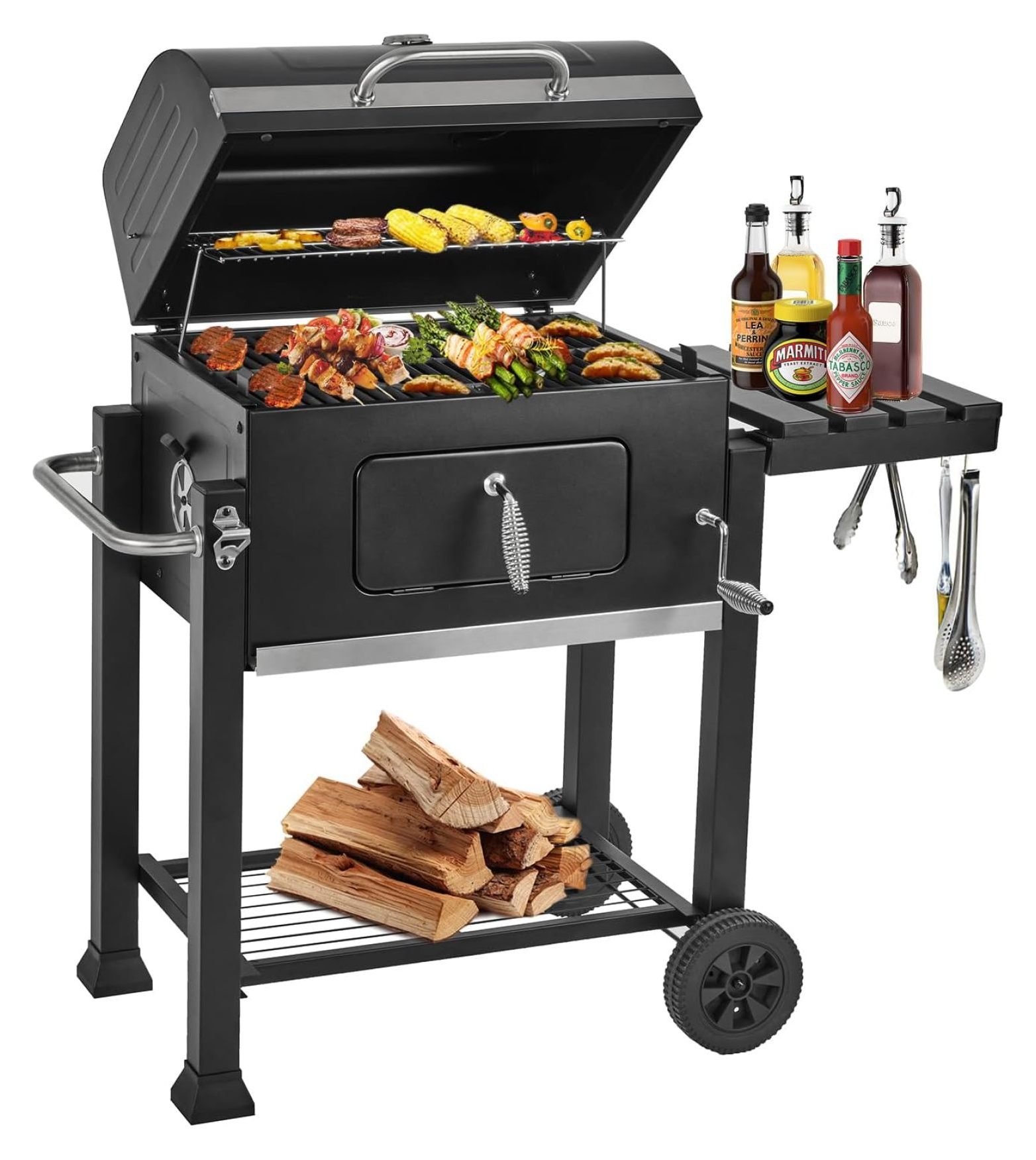 Charcoal Grills,Outdoor BBQ Grill Large Smoker Grill with Side Table