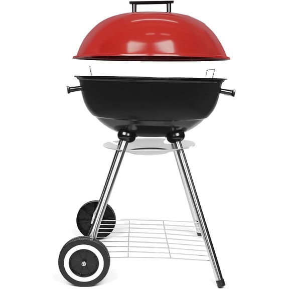 Charcoal Grills, Outdoor BBQ Grill with Side Table, Charcoal Grill with Wheels for Outdoor Grilling/Tabletop Cooking - Red