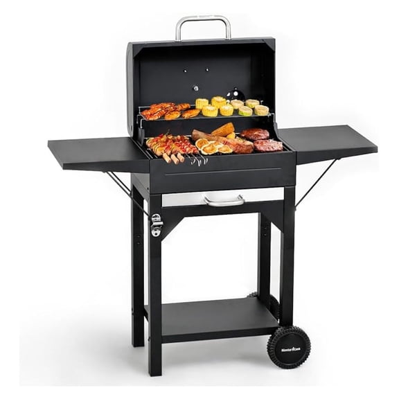 Charcoal Grills with Two Side Tables, 332 SQIN Cooking Area Outdoor Smoker Barbecue bbq grill for Camping, Patio,Backyard Party, Picnic, Black