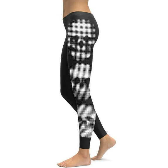 Charcoal Halftone Skull Leggings Size: XL for Women | FIERCEPULSE