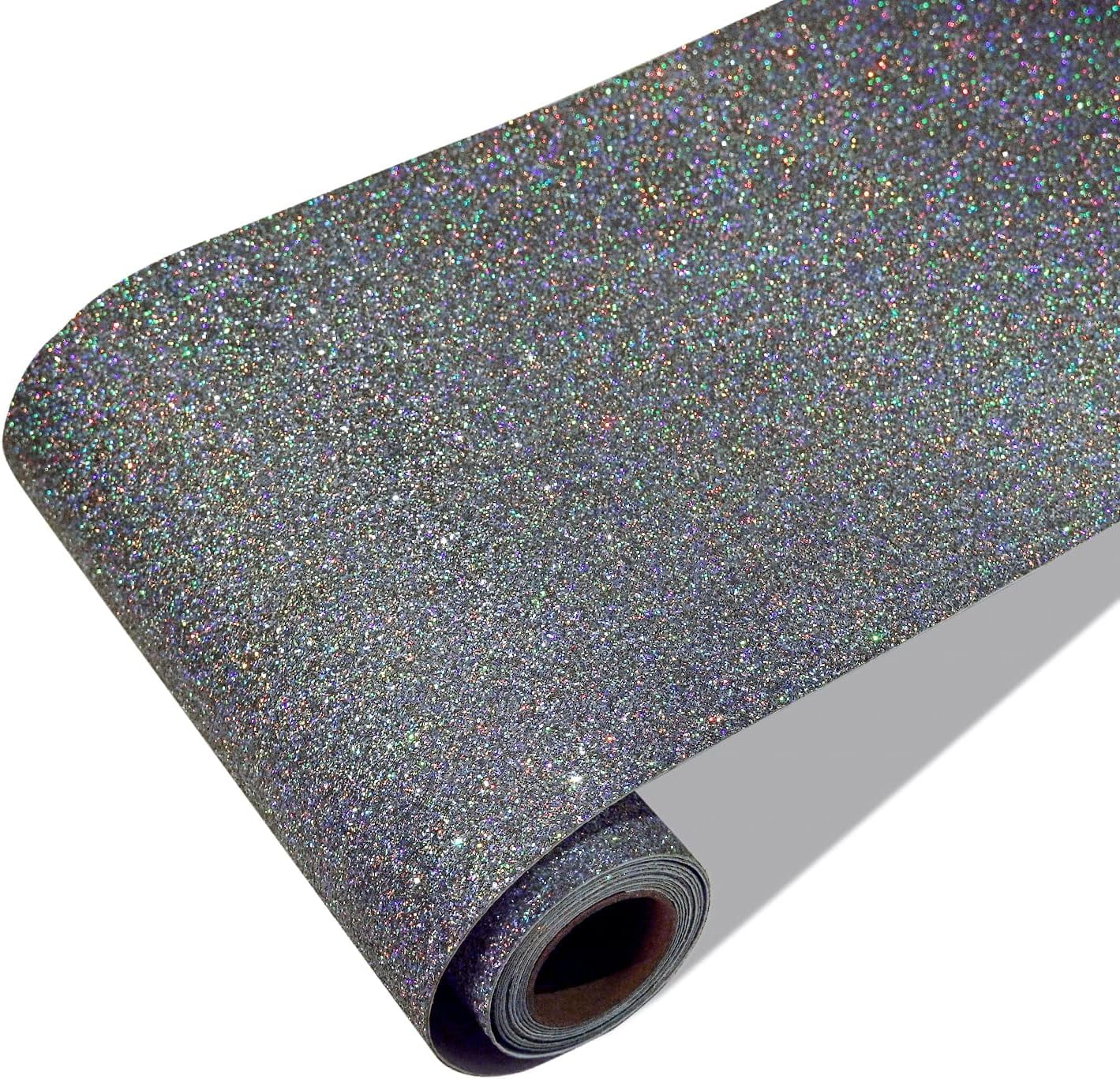 Charcoal Holographic Glitter Wallpaper Border Peel and Stick Wall Border Shiny Glitter Grey Wallpaper Border Sticker Self Adhesive Removable Fabric Contact Paper Border for Home Decor 8"x354"
