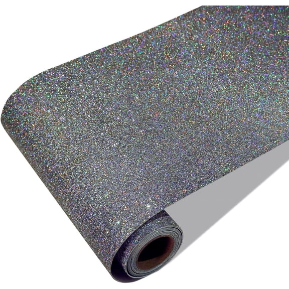Charcoal Holographic Glitter Wallpaper Border Peel and Stick Wall Border Shiny Glitter Grey Wallpaper Border Sticker Self Adhesive Removable Fabric Contact Paper Border for Home Decor 8"x354"