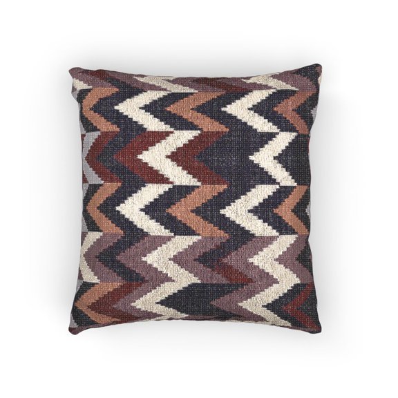Charcoal, Ivory, Rust and Mauve Zigzag Chevron Woven Pillow, Cotton-Polyester Shell for Sofa and Bed