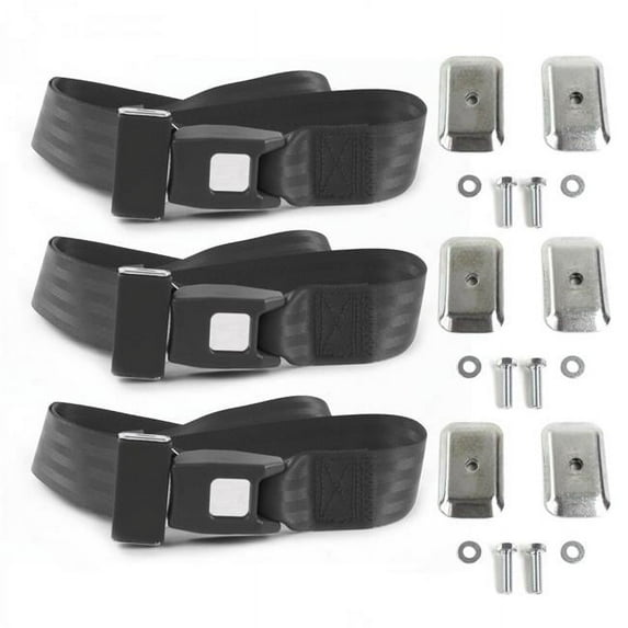 Charcoal Lap Bench Seat Belt Kit with Bracketry for 1949-1958 Buick Special Standard 2 Point - 3 Belts