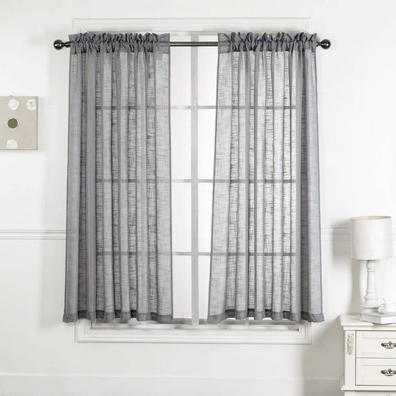 Diamond Home Charcoal Linen Textured Semi-Sheer Curtains, 52" x 63" (2 Panels)