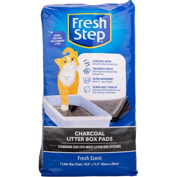 Charcoal Litter Box Pads - Ultra-Absorbent Cat Litter Pads with Activated Carbon for Odor Control, 16.9" x 11.4" - 7 Count