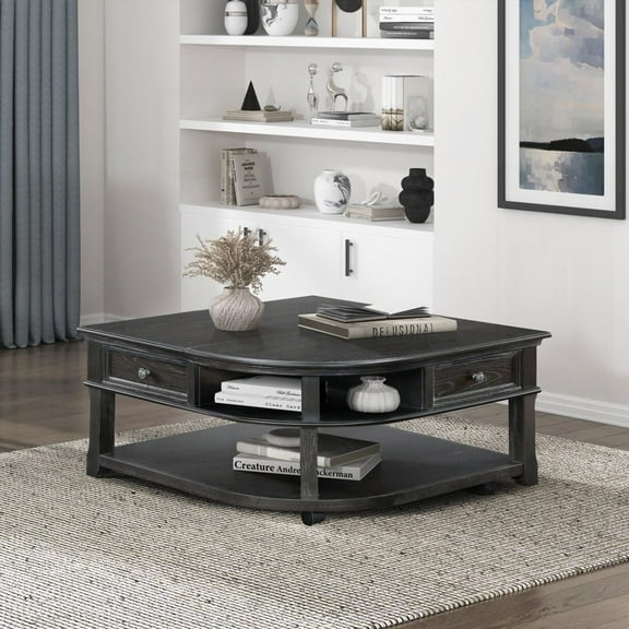 Charcoal Living Room Coffee Table - With Lift Top, Storage & Open Shelf Arrangement