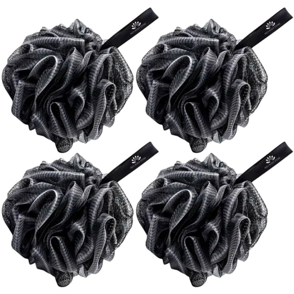 Charcoal Loofah Set - 4-Piece Bath Sponge 50g for Deep Cleansing and Exfoliation - Natural Bamboo Charcoal Infused - Shower Essential Smooth & Healthy Skin - by MZA Body Store