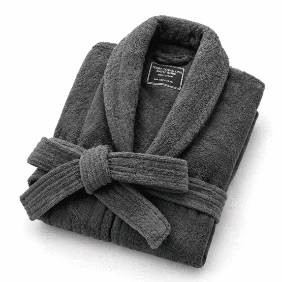 Terry Plush Robe Charcoal One Size All-Cotton Thick Plush Terry Toweling Bathrobe ...