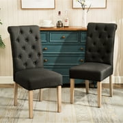 Charcoal Polyester Upholstered Parsons Dining Chairs, 2 Pieces / Offer Comfort in Dining Spaces